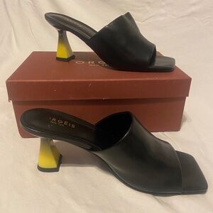 Torgeis New York Theia Black Square Toe Mules - Ombre Heel - WORN ONCE